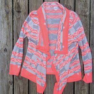 B-sharp Cardigan Long Sleeve Open Front Women's Large Coral and Gray Cardigan